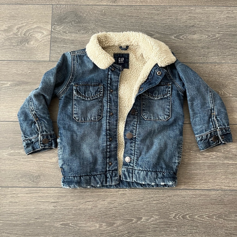 GAP Kids Blue Denim Jacket with Cream Sherpa Lining